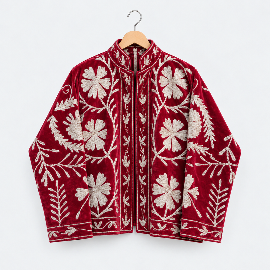 The Bordeaux Bloom Suzani Velvet Jacket